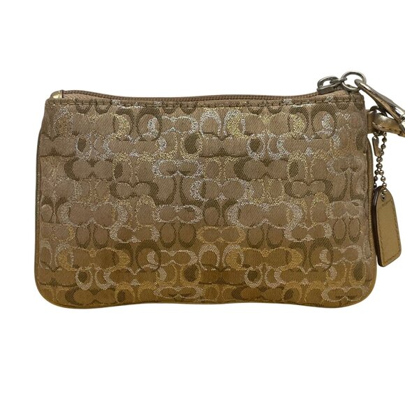 Coach Women’s Gold Jacquard Signature Wristlet Clutch Bag With Detachable Strap - Picture 5 of 7